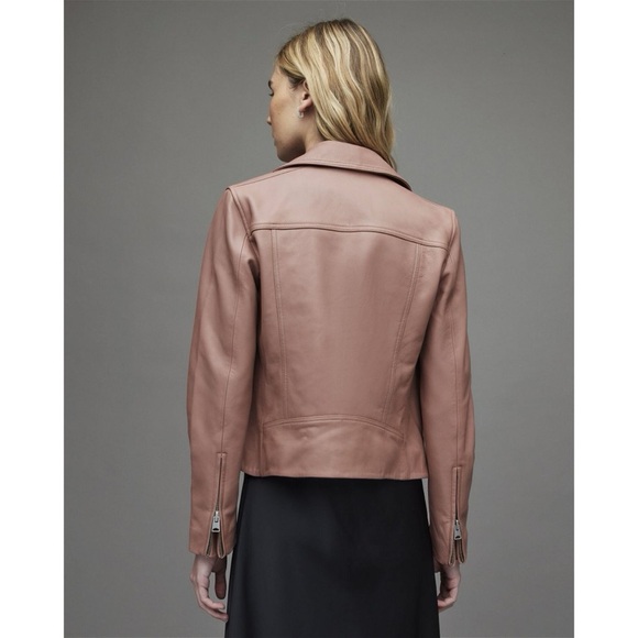 NEW All Saints Dalby Pink Leather Moto Biker Jacket - Picture 3 of 8